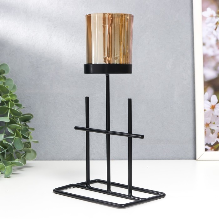 Подсвечник металл, стекло на 1 свечу Подсвечник металл, стекло на 1 свечу "Аркана" d-5 см, чёрный 8,4х12,8х22,5 см