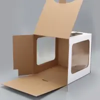 Коробка под торт 2 окна, с ручками, белая, 26&times;26&times;26 см