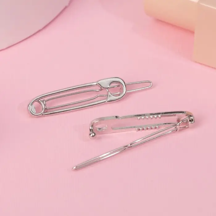 Зажим для волос "Булавки" (набор 2 шт) 5 см, серебро