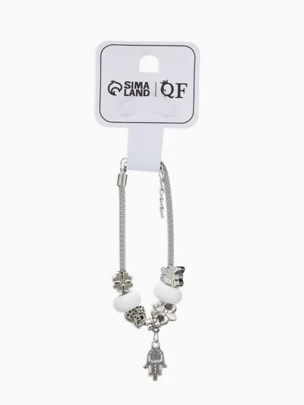 Браслет с шармами &laquo;Марджери. Рука хамса&raquo;, L=19 см, белый в серебре