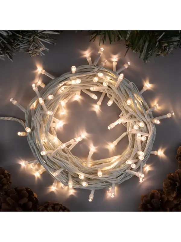 Гирлянда &laquo;Нить&raquo; 10 м, IP20, белая нить, 100 LED, 8 режимов, 220 В, свечение тёплое белое
