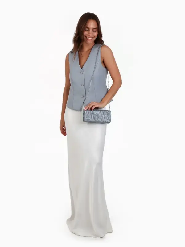 Сумка-клатч женская вечерняя на магните, на цепочке, блестящая, серебристая