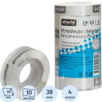Клейкая лента канцелярская Attache Selection 19х10 кристальная 4 шт./уп.