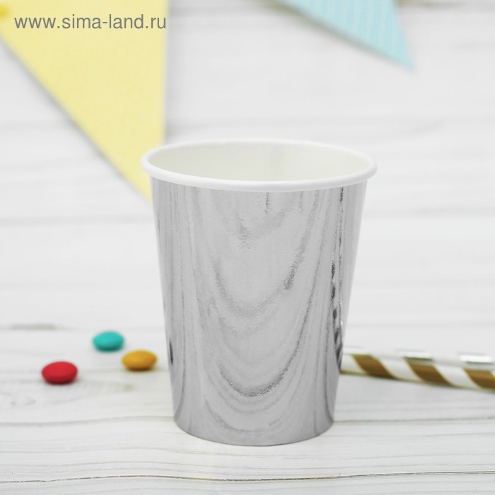Стаканы бумажные, набор 6 шт., 250 мл, цвет серебро Стаканы бумажные, набор 6 шт., 250 мл, цвет серебро