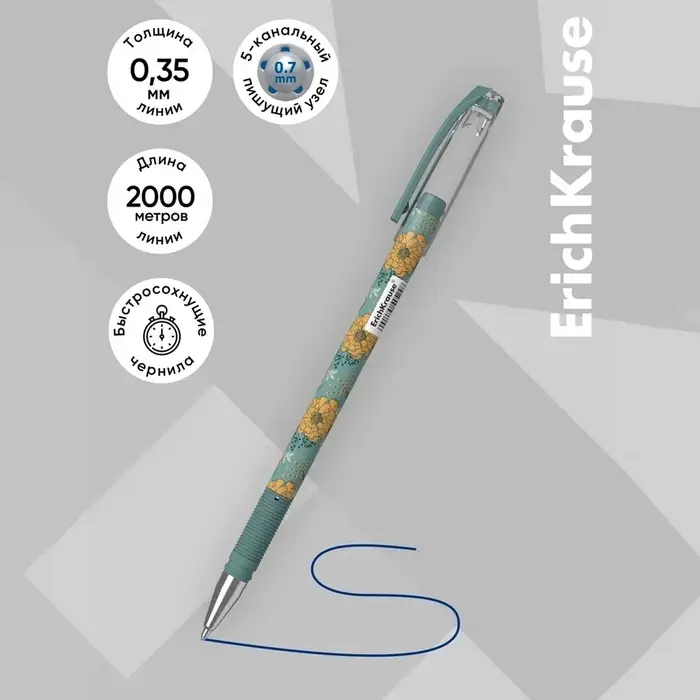 Ручка шариковая ErichKrause Ручка шариковая ErichKrause "ColorTouch Natural Life", узел 0.7 мм, синяя, тонкое письмо, резиновый держатель, стержень с дизайном, микс