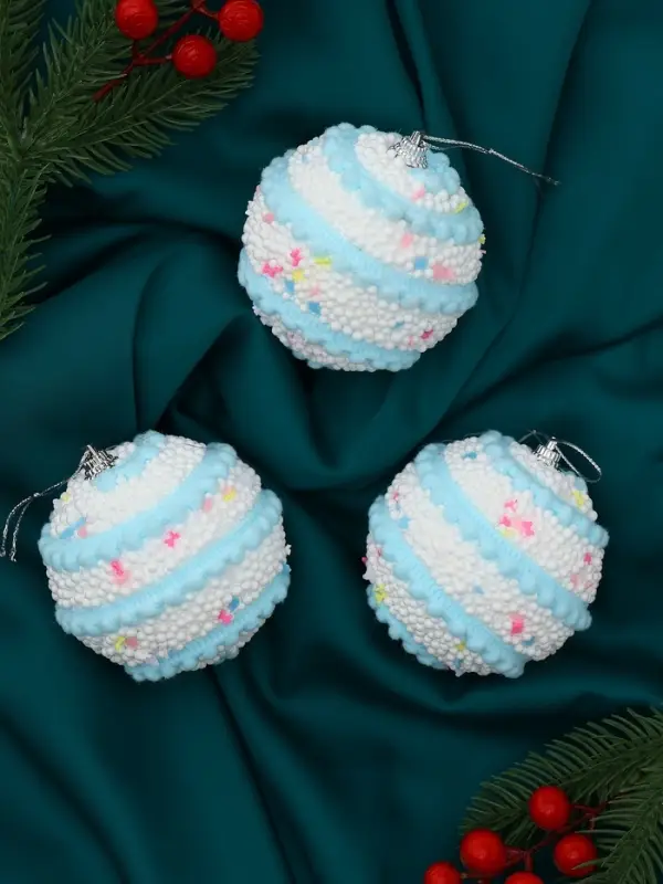 Набор шаров пластик d-8 см, 3 шт Набор шаров пластик d-8 см, 3 шт "Маттео" голубой