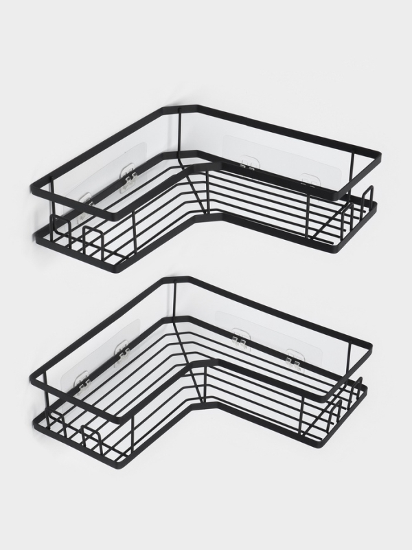Набор угловых полок для ванной, 2 шт, цвет черный Набор угловых полок для ванной, 2 шт, цвет черный