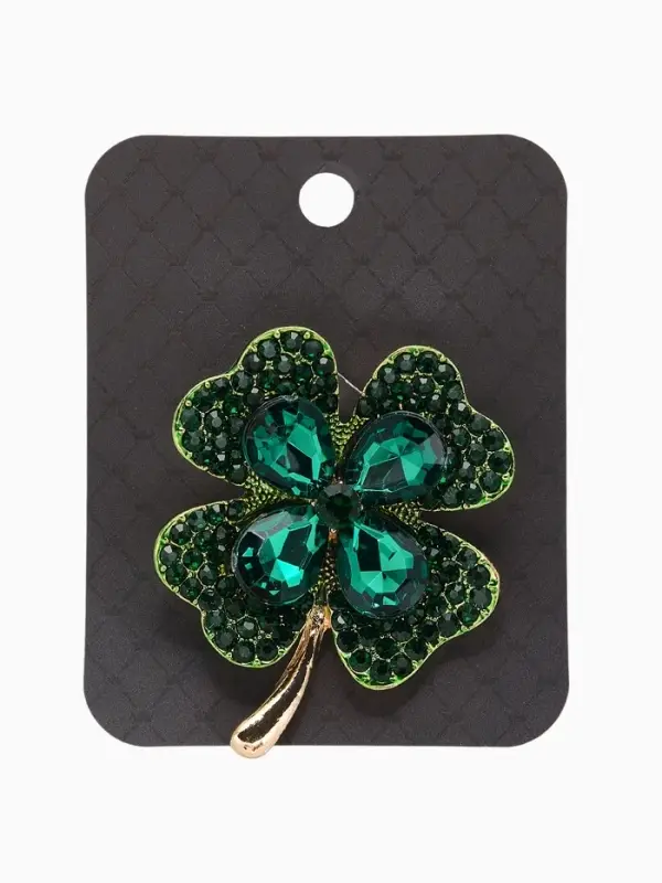 Брошь &laquo;Клевер&raquo;, на удачу, цвет изумрудный в золоте