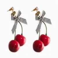 Серьги &laquo;Вишня с бантиками&raquo;, красные в золоте