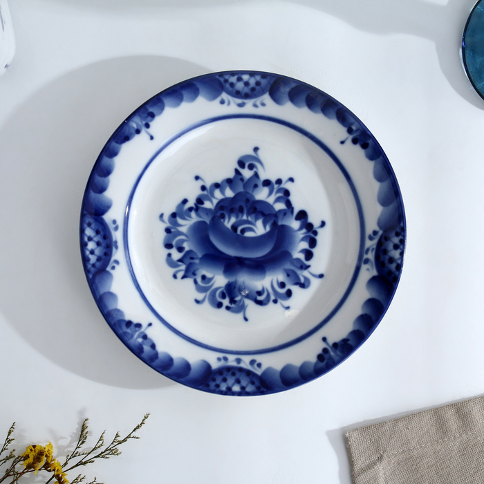 Тарелка &laquo;Цветы&raquo;, десертная, D=17,5 см, H=2 см, гжель