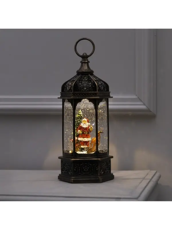 Светодиодная фигура &laquo;Фонарь с Дедом Морозом&raquo; 11.2&times;18.5&times;11.2 см, пластик, от батареек ААх3, USB, свечение тёплое белое