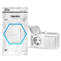 Блок TOKOV ELECTRIC, Dita (розетка 16А, 250В, с з/к + 2-кл. выкл. 10А), IP54, белый, TKL-DT-V2RZ-C01