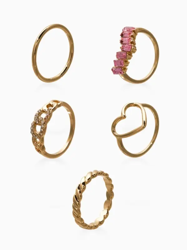 Набор колец 5 шт "Новый стиль" сердца,бесконечность, р-р МИКС, цвет бело-розовый в золоте