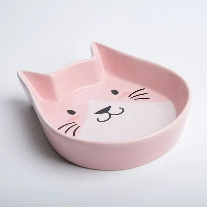 Миска &laquo;Голова кота&raquo;, 200 мл, 15&times;13&times;3 см, керамика, розовая
