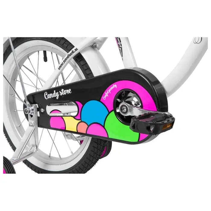 Велосипед детский Novatrack CANDY, диаметр колёс 16", со съёмными колёсами, с сумкой, белый