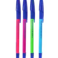 Ручка шариковая ErichKrause R-301 Neon Stick & Grip, узел 0,7-1.0 мм, чернила синие, резиновый держатель, длина линии письма 2000 метров, МИКС