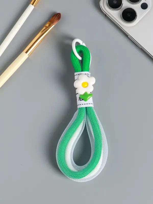Брелок на карабине Брелок на карабине "Цветок. Шнур-сетка" двойной шнур 0,7 см бело-зелёный 14,5х2х1,7 см