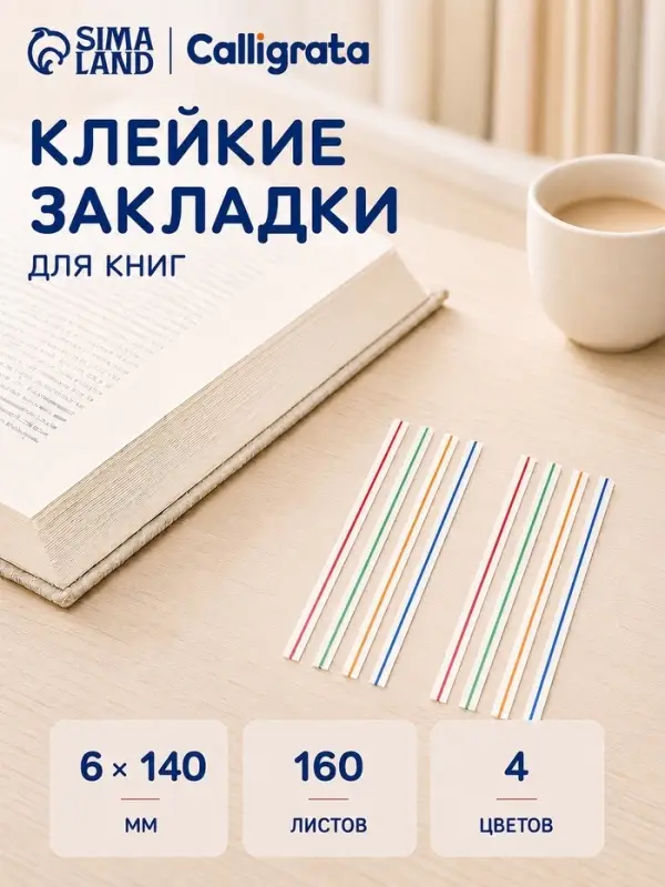 Блок-закладка с липким краем, 8 блоков по 20 штук, флуоресцентная полоска, 140&times;6 мм, МИКС