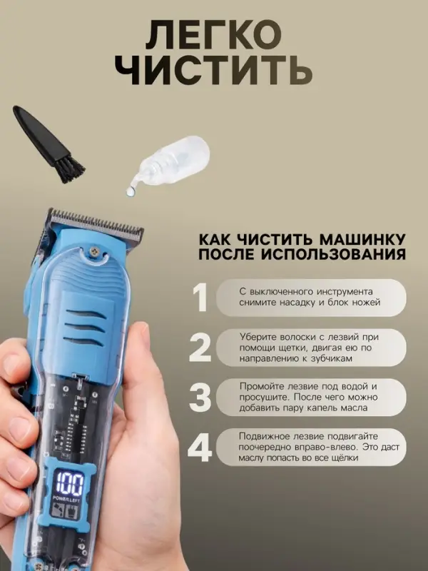 Машинка для стрижки LTRI-14, 4 насадки, 1,5/2/3/4 мм, USB, голубая