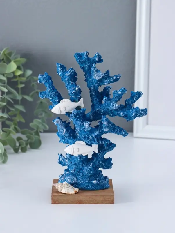 Сувенир полистоун "Рыбки у синих кораллов" 6,5х14х19,5 см