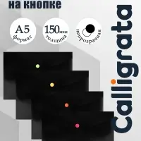 Папка-конверт на кнопке А5, 150 мкм, Calligrata No Secret, непрозрачная, черная, микс цветные кнопки