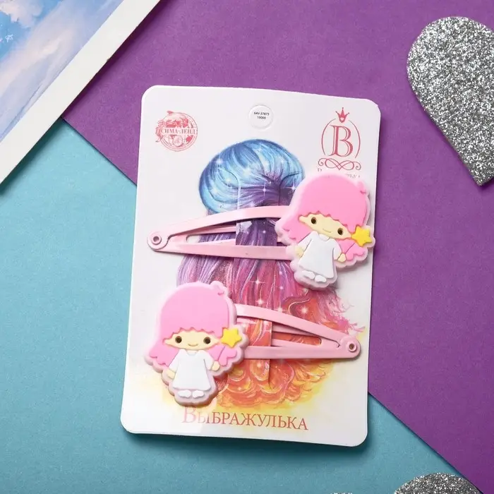 Невидимка для волос  Невидимка для волос "Абель" (набор 2 шт) девчонка, 5 см, розовый