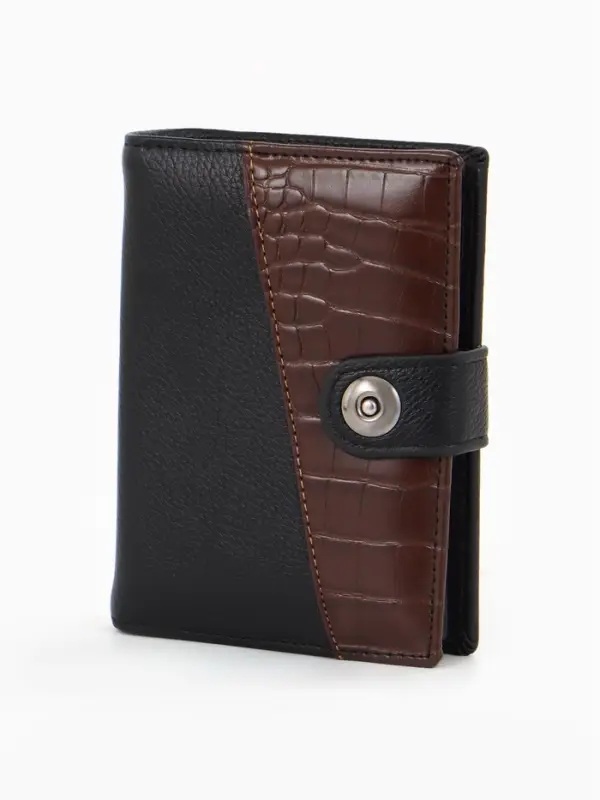 Портмоне мужское на кнопке, 3 в 1, для автодокументов и паспорта, 2 отдела, для карт, для монет, цвет чёрный/кофе Портмоне мужское на кнопке, 3 в 1, для автодокументов и паспорта, 2 отдела, для карт, для монет, цвет чёрный/кофе