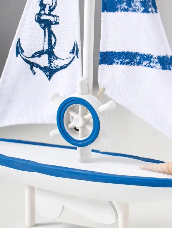 Сувенир дерево "Парусник с якорем на парусе" бело-синий 16,5х4,5х27,5 см