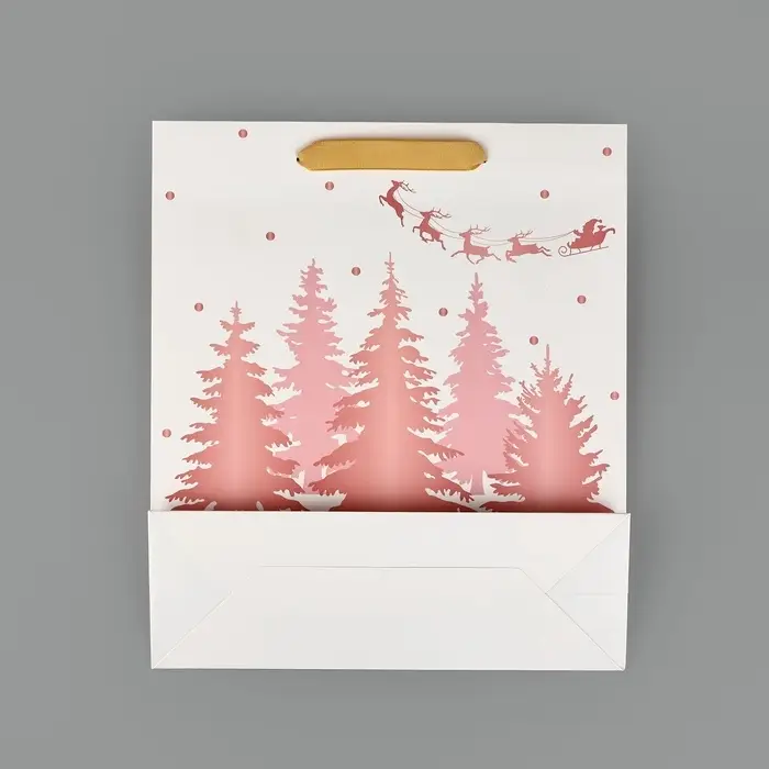 Пакет подарочный новогодний ламинированный &laquo;Сказочный лес&raquo;, тиснение, M 30&times;26&times;9 см