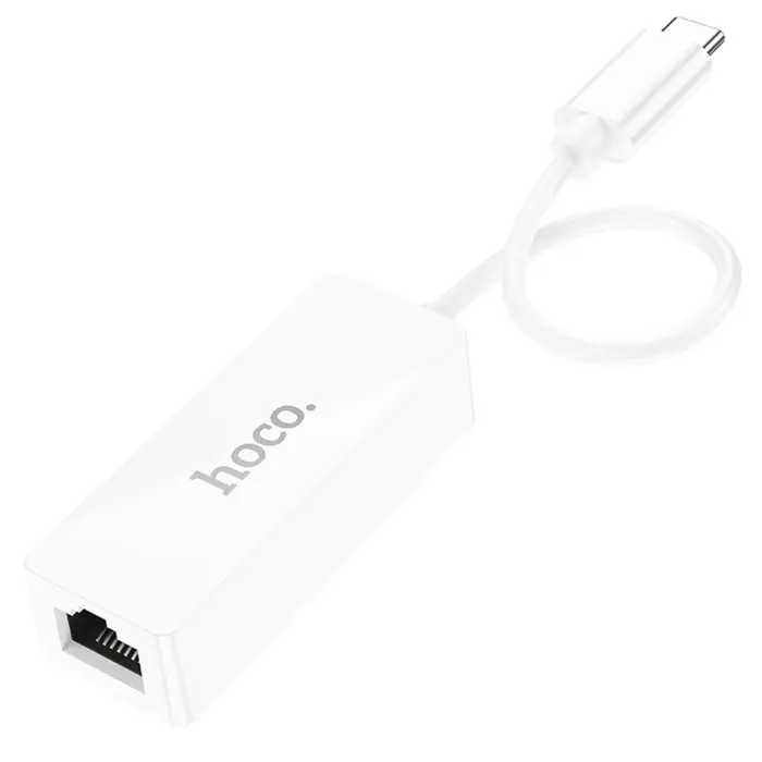 Адаптер Hoco UA22, Type-C - ethernet (100 Мб), 15 см, белый