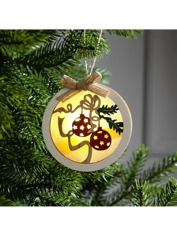 Ёлочная игрушка &laquo;Шар с веткой&raquo;, 10&times;10&times;2 см, от батареек, свечение тёплое белое