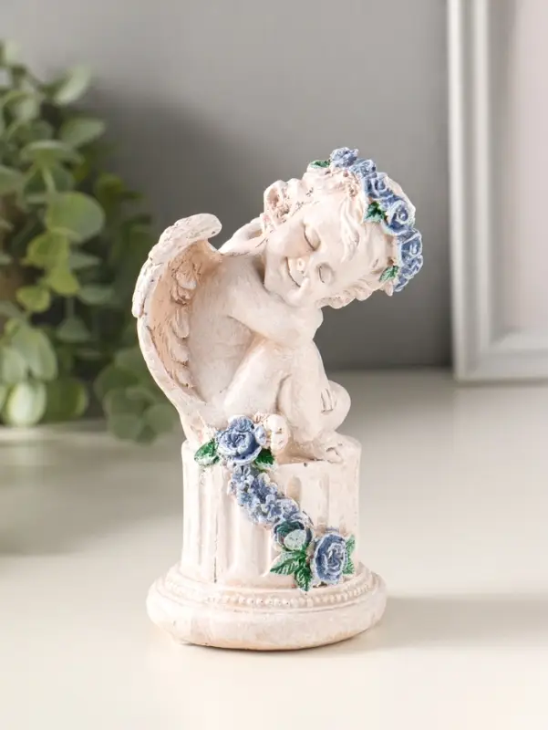 Фигура полистоун "Ангелочек на колонне" 14х7,5х7 см