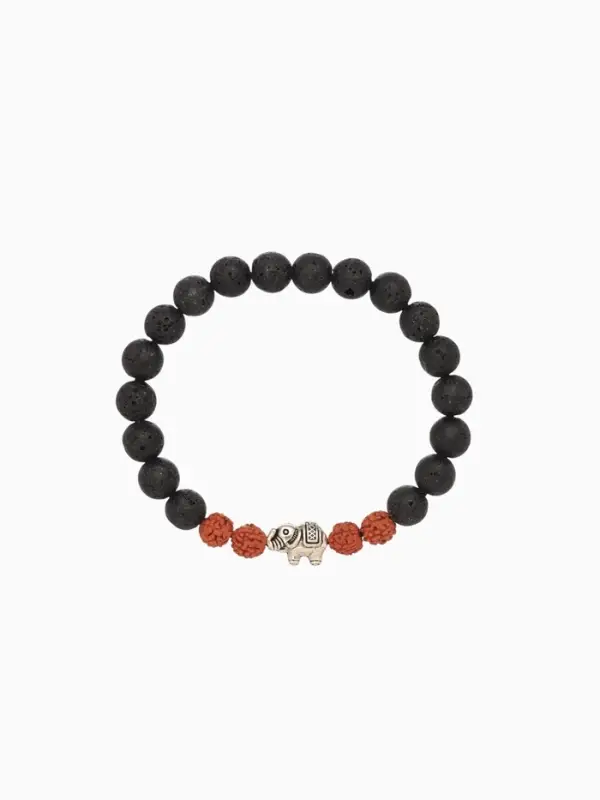 Браслет Браслет "Слоник" лава, рудракша, длина 18 см, цв. чёрный, коричневый