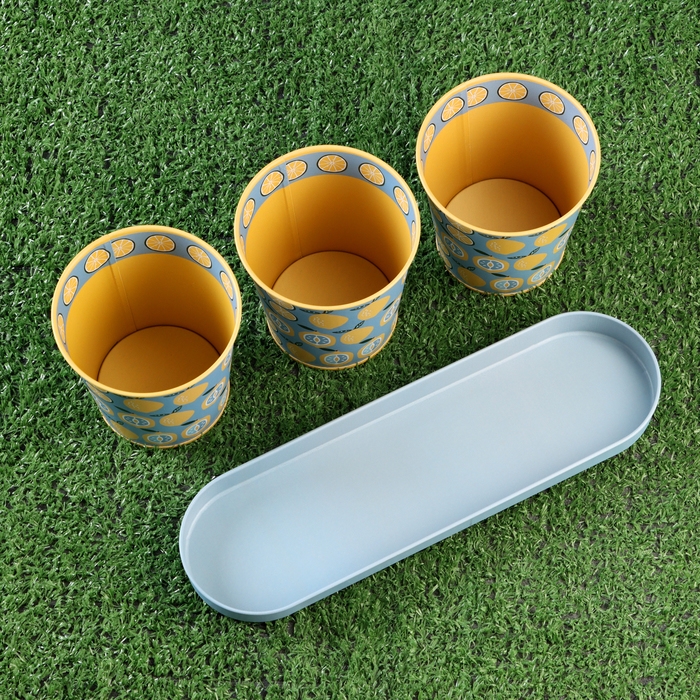 Набор кашпо на подставке  Набор кашпо на подставке "Ведерко" лимоны, 29х10х10см