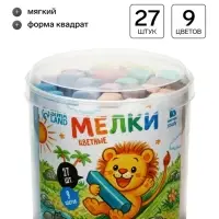 Мелки для асфальта, 27 штук, 9 цветов, брусок в ведёрке, ArtFox STUDY