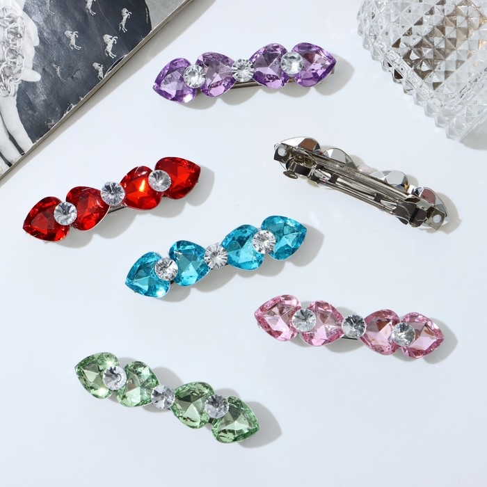 Заколка-автомат для волос Заколка-автомат для волос "Грани" сердечки, 8 см, микс