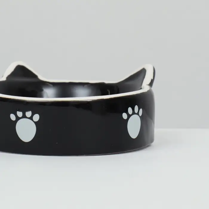 Миска для кошек Пижон &laquo;Кошачье семейство&raquo; 40/60 мл, 19&times;10.5&times;3.5 см, двойная, керамика, чёрная, белая