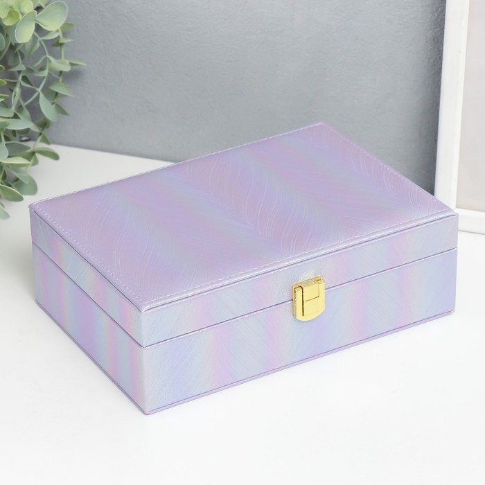 Шкатулка кожзам для украшений  Шкатулка кожзам для украшений "Полосы.Текстура" сирень перламутр 7,5х22х15 см