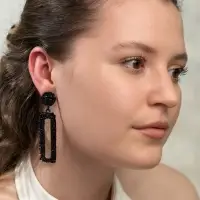 Серьги металл &laquo;Карибы&raquo;, длинный прямоугольник, чёрные