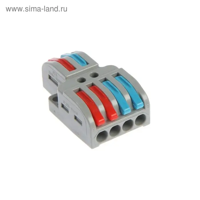 Клемма электрическая проходная Luazon Lighting, 32А, 0,08-4 мм2, фаза/ноль, 2 ввод 4 вывод