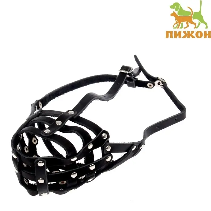 Намордник кожаный №4, сетчатый, с перемычкой, ротвейлер, длина по носу 9 см, обхват морды 34 см