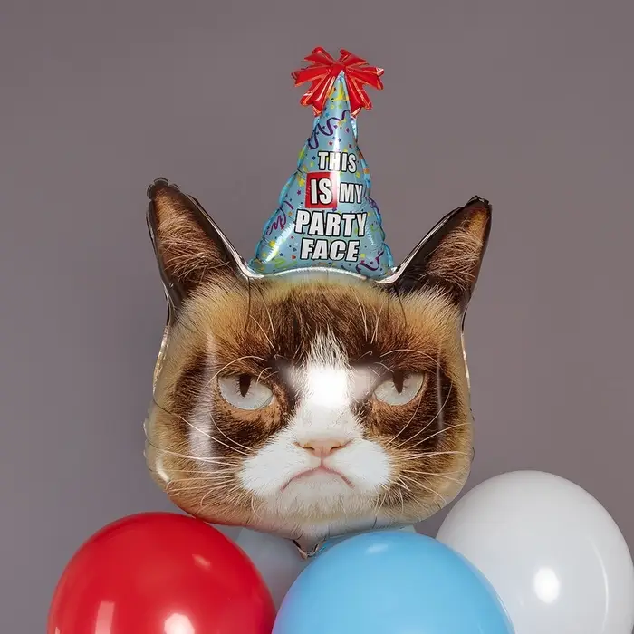 Воздушный шар фольгированный 35" &laquo;Сердитая кошка в колпаке&raquo;