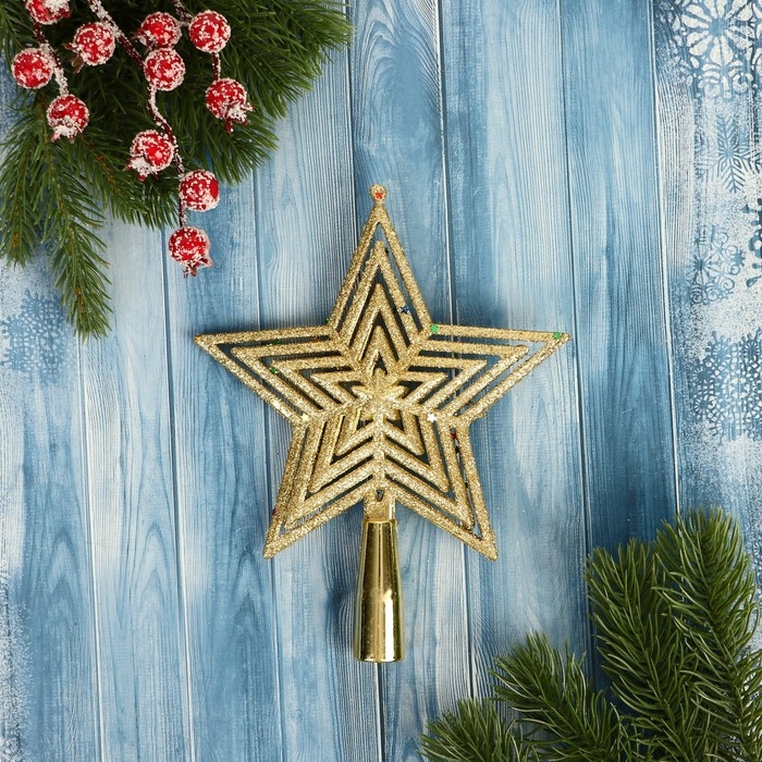 Наконечник Наконечник "Звезда" крупные блёстки сияние, 14х17 см, золото