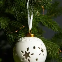 Ёлочный шар с подсветкой &laquo;Звёздочки&raquo;, 10&times;8.8&times;8.8 см, 1 LED, керамика, от батареек LR44&times;3, керамика, свечение тёплое белое