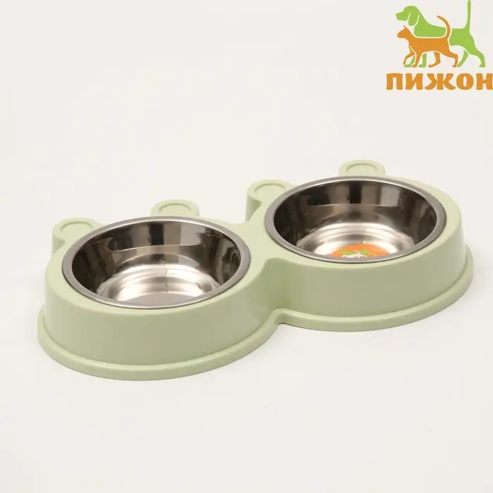 Миска металлическая двойная на пластиковой основе 2 х 160 мл, 28 х 15,5 х 4 см, зелёная Миска металлическая двойная на пластиковой основе 2 х 160 мл, 28 х 15,5 х 4 см, зелёная