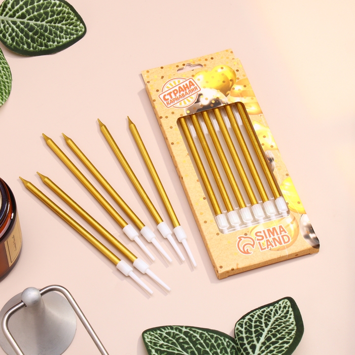 Свечи в торт коктейльные Свечи в торт коктейльные "Шайн", 6 шт, 10 см, золотой металлик