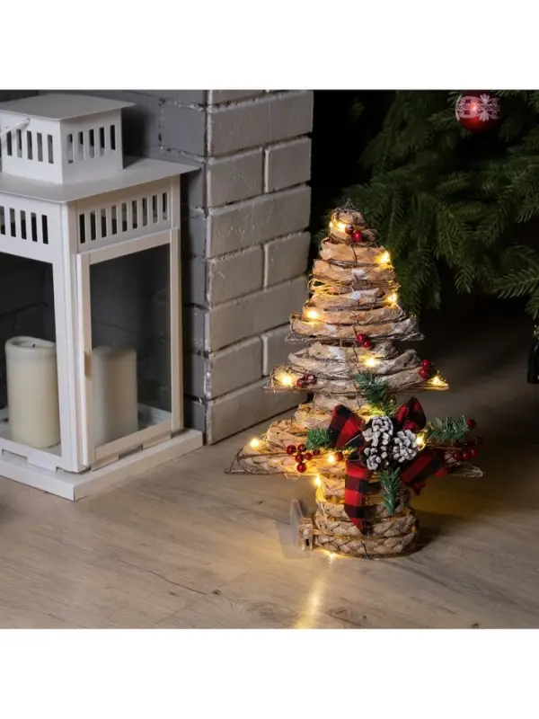 Светодиодная фигура &laquo;Ёлка с шишками&raquo; 31&times;40&times;9 см, текстиль, металл, от батареек AAх2, свечение тёплое белое