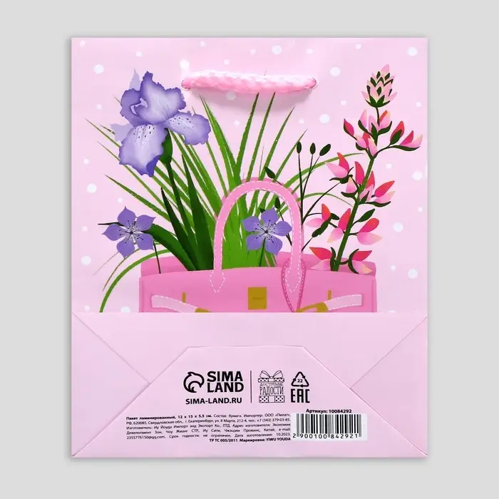 Пакет подарочный ламинированный, упаковка, «Расцветай», S 12 х 15 х 5.5 см Пакет подарочный ламинированный, упаковка, «Расцветай», S 12 х 15 х 5.5 см