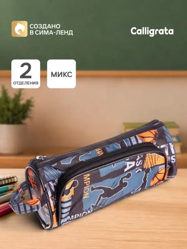 Пенал школьный на молнии &laquo;Баскетбол&raquo;, 2 отделения, МИКС