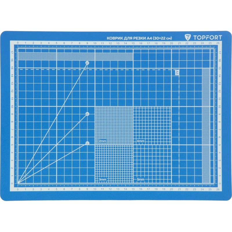 Коврик для резки Topfort 5ти-слойный А4 (30х22см),2х-сторонний,синий